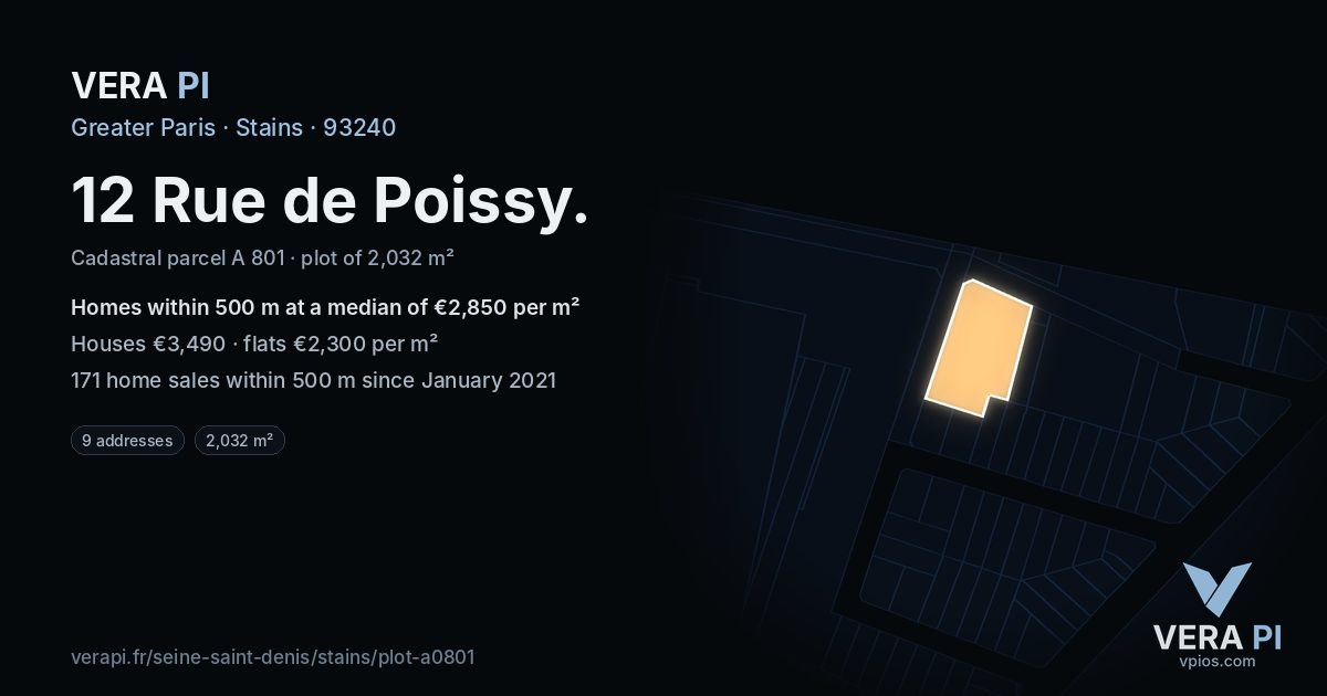 12 Rue de Poissy, Stains at night – the plot lit, the parcels around coloured by the prices near them