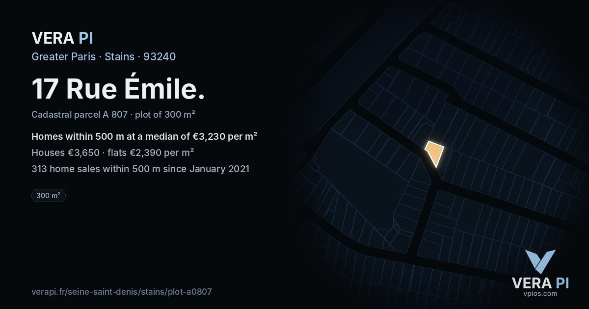 17 Rue Émile, Stains at night – the plot lit, the parcels around coloured by the prices near them