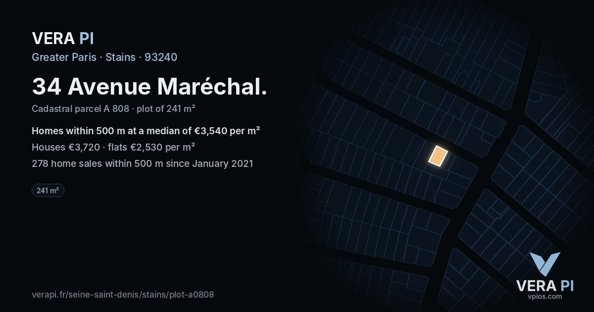 34 Avenue Maréchal, Stains at night – the plot lit, the parcels around coloured by the prices near them