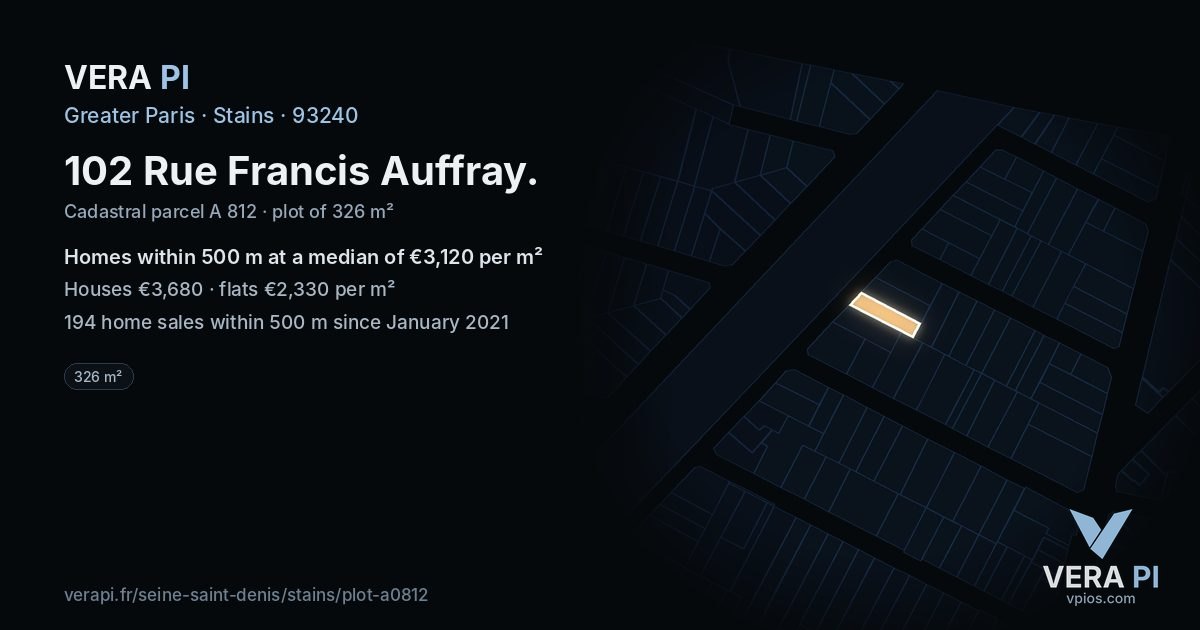 102 Rue Francis Auffray, Stains at night – the plot lit, the parcels around coloured by the prices near them