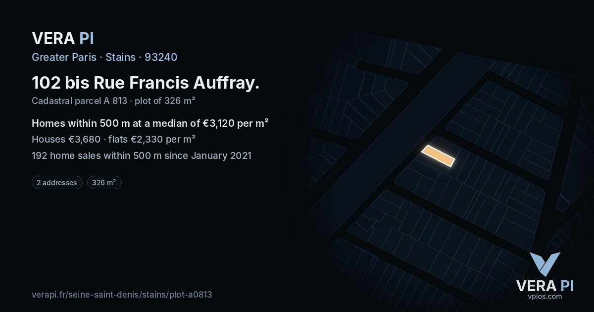 102 bis Rue Francis Auffray, Stains at night – the plot lit, the parcels around coloured by the prices near them