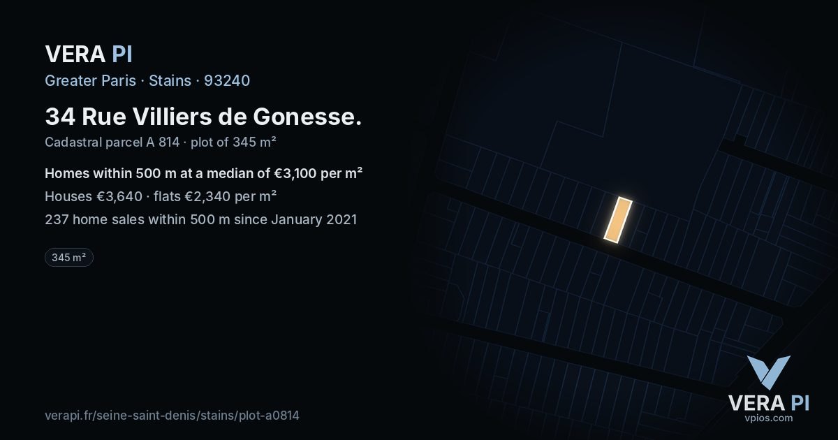 34 Rue Villiers de Gonesse, Stains at night – the plot lit, the parcels around coloured by the prices near them
