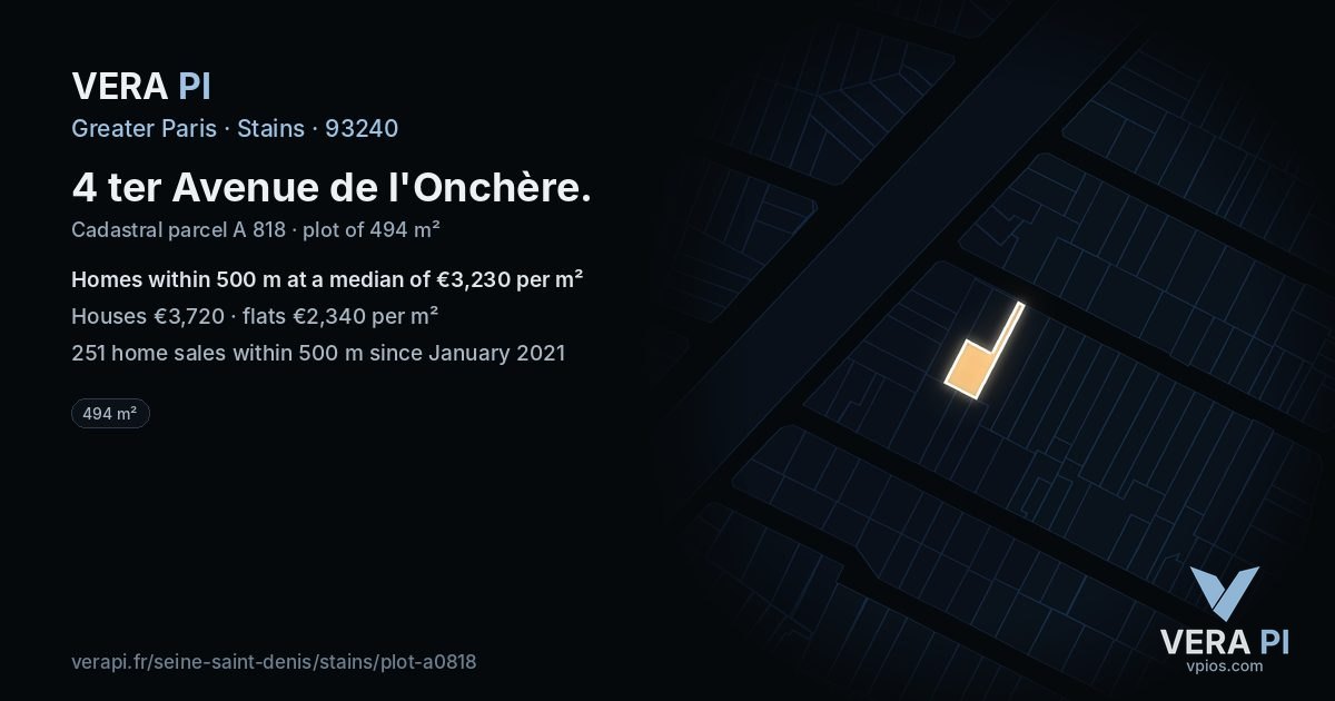 4 ter Avenue de l'Onchère, Stains at night – the plot lit, the parcels around coloured by the prices near them
