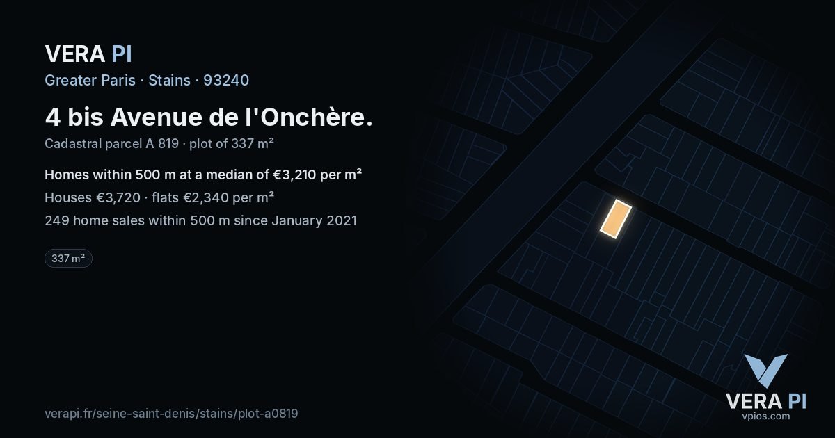 4 bis Avenue de l'Onchère, Stains at night – the plot lit, the parcels around coloured by the prices near them