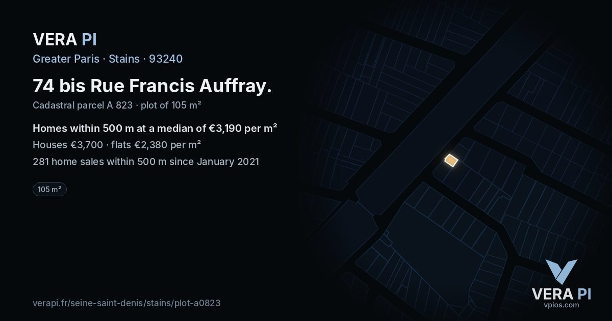 74 bis Rue Francis Auffray, Stains at night – the plot lit, the parcels around coloured by the prices near them