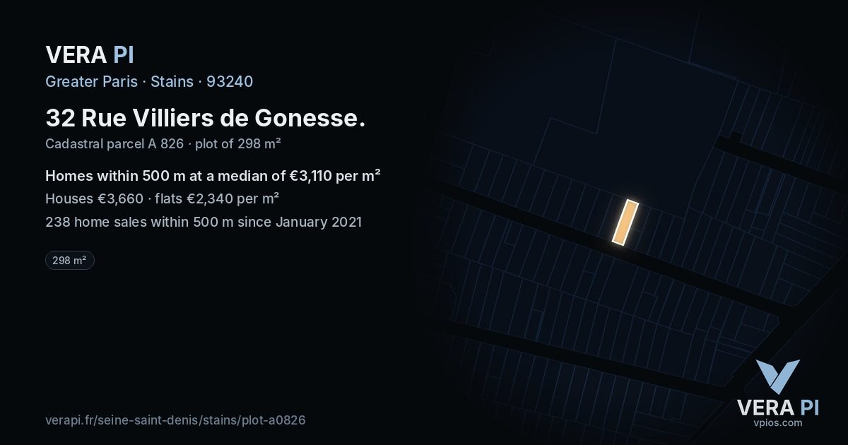 32 Rue Villiers de Gonesse, Stains at night – the plot lit, the parcels around coloured by the prices near them