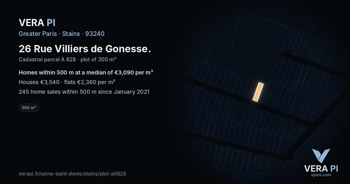 26 Rue Villiers de Gonesse, Stains at night – the plot lit, the parcels around coloured by the prices near them