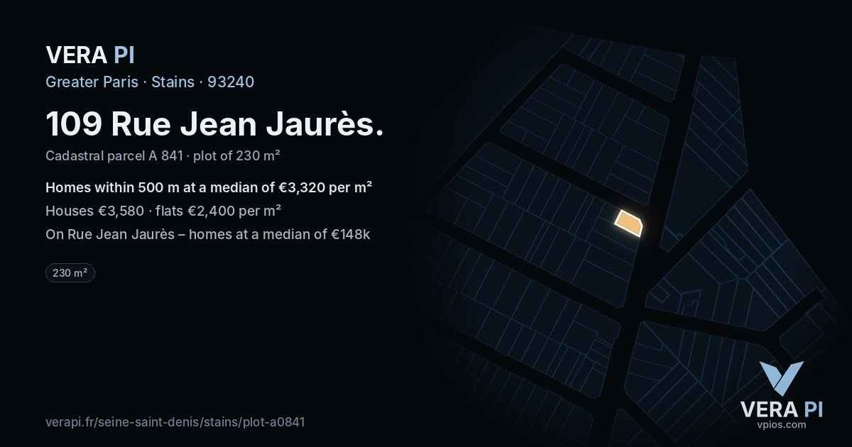109 Rue Jean Jaurès, Stains at night – the plot lit, the parcels around coloured by the prices near them