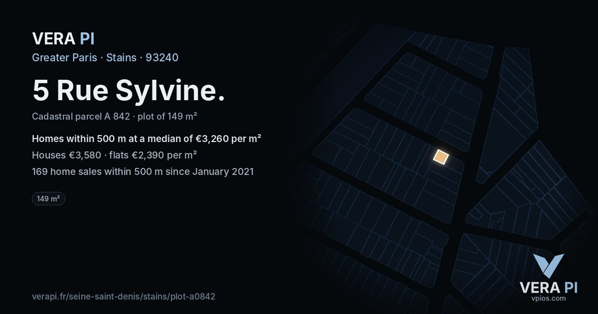5 Rue Sylvine, Stains at night – the plot lit, the parcels around coloured by the prices near them
