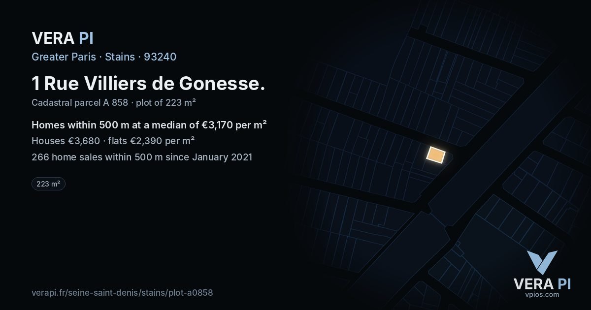 1 Rue Villiers de Gonesse, Stains at night – the plot lit, the parcels around coloured by the prices near them