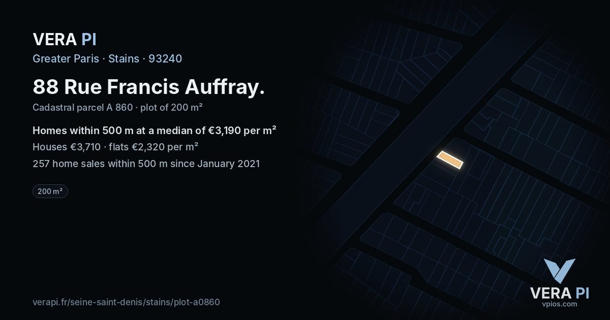 88 Rue Francis Auffray, Stains at night – the plot lit, the parcels around coloured by the prices near them