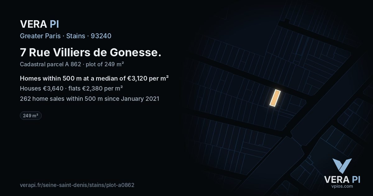 7 Rue Villiers de Gonesse, Stains at night – the plot lit, the parcels around coloured by the prices near them