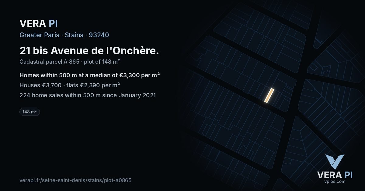 21 bis Avenue de l'Onchère, Stains at night – the plot lit, the parcels around coloured by the prices near them