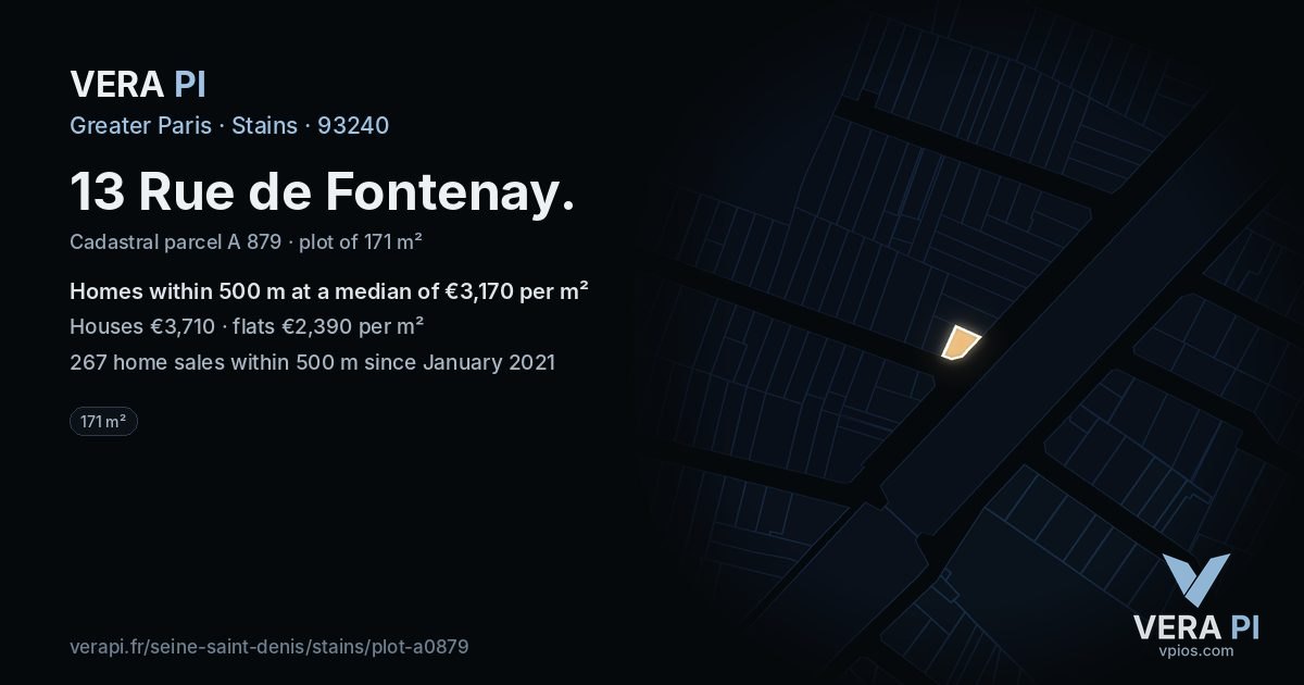 13 Rue de Fontenay, Stains at night – the plot lit, the parcels around coloured by the prices near them