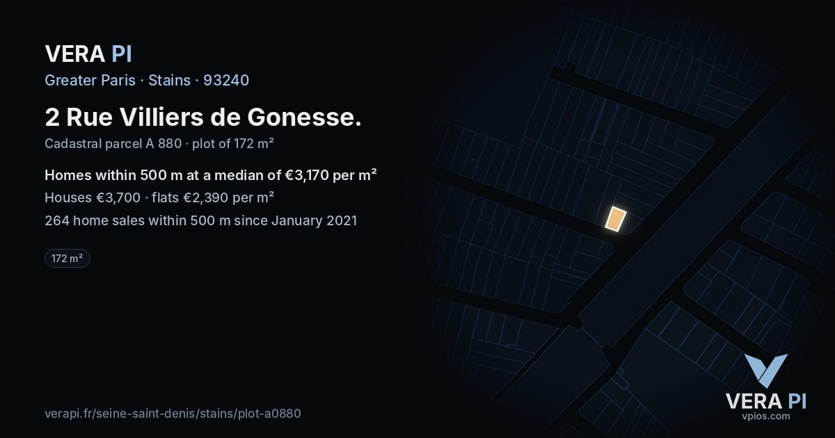 2 Rue Villiers de Gonesse, Stains at night – the plot lit, the parcels around coloured by the prices near them