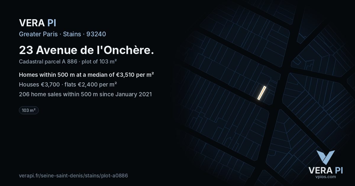 23 Avenue de l'Onchère, Stains at night – the plot lit, the parcels around coloured by the prices near them