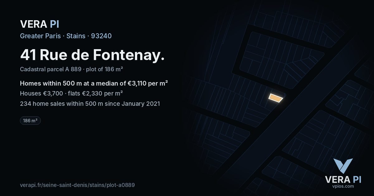41 Rue de Fontenay, Stains at night – the plot lit, the parcels around coloured by the prices near them