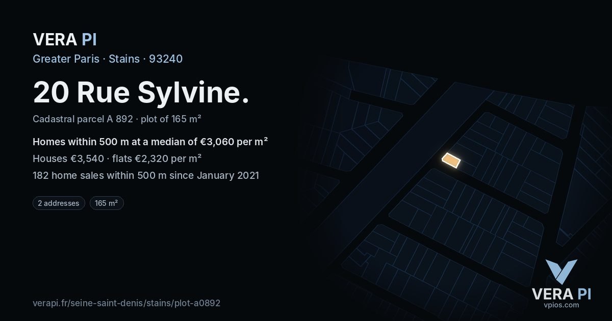 20 Rue Sylvine, Stains at night – the plot lit, the parcels around coloured by the prices near them