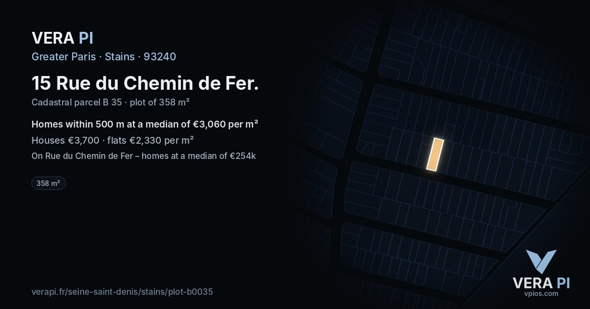 15 Rue du Chemin de Fer, Stains at night – the plot lit, the parcels around coloured by the prices near them