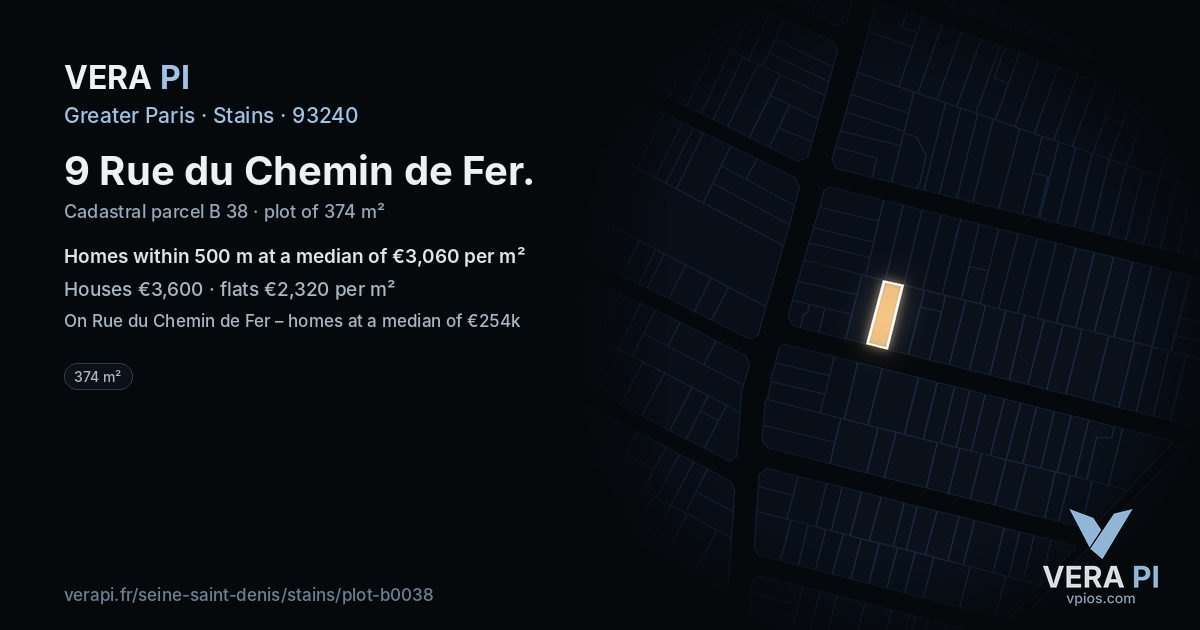 9 Rue du Chemin de Fer, Stains at night – the plot lit, the parcels around coloured by the prices near them