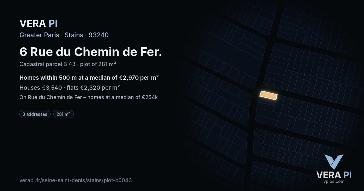 6 Rue du Chemin de Fer, Stains at night – the plot lit, the parcels around coloured by the prices near them