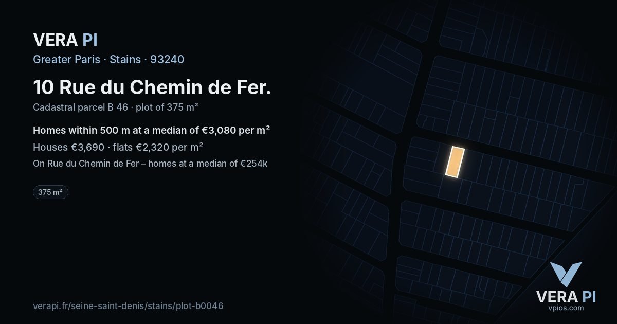 10 Rue du Chemin de Fer, Stains at night – the plot lit, the parcels around coloured by the prices near them