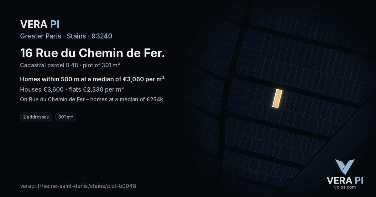 16 Rue du Chemin de Fer, Stains at night – the plot lit, the parcels around coloured by the prices near them
