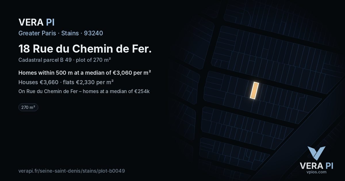 18 Rue du Chemin de Fer, Stains at night – the plot lit, the parcels around coloured by the prices near them