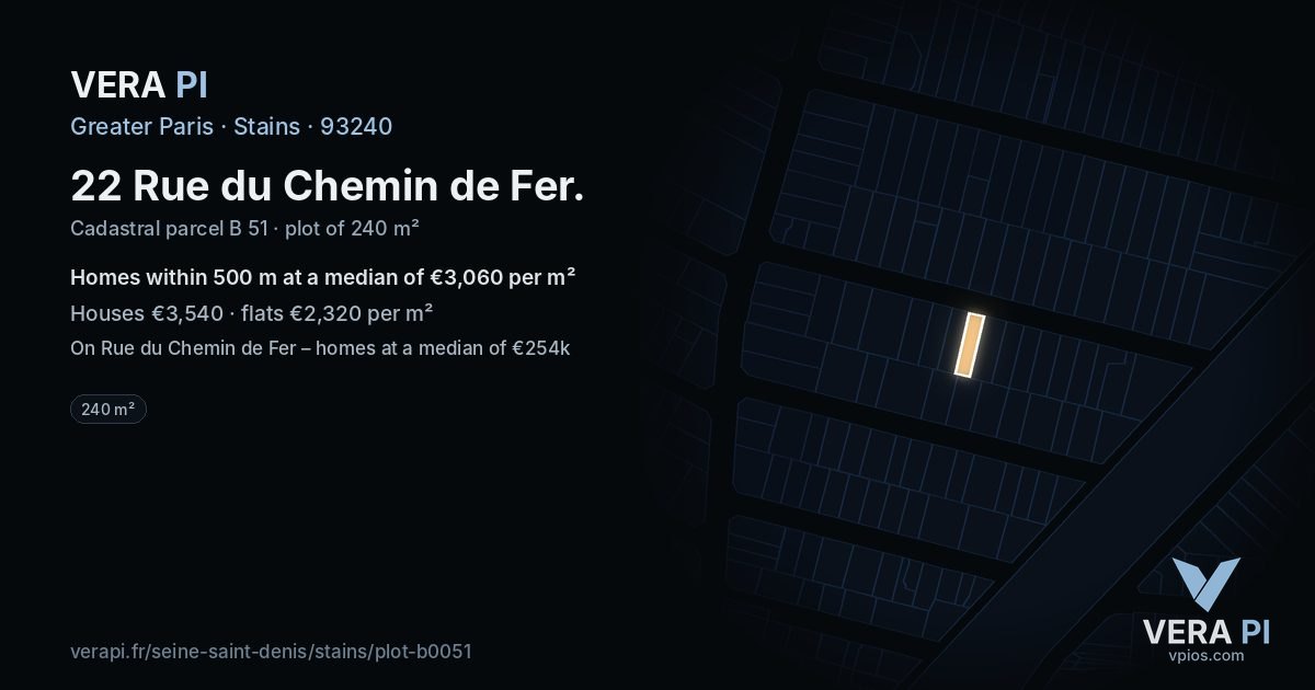 22 Rue du Chemin de Fer, Stains at night – the plot lit, the parcels around coloured by the prices near them