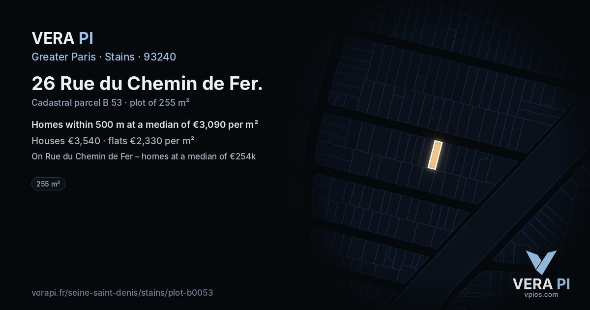 26 Rue du Chemin de Fer, Stains at night – the plot lit, the parcels around coloured by the prices near them