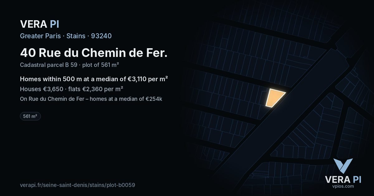 40 Rue du Chemin de Fer, Stains at night – the plot lit, the parcels around coloured by the prices near them