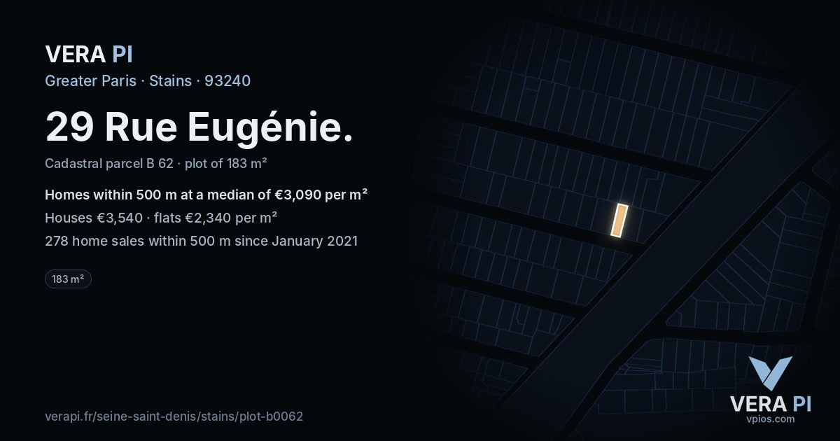29 Rue Eugénie, Stains at night – the plot lit, the parcels around coloured by the prices near them