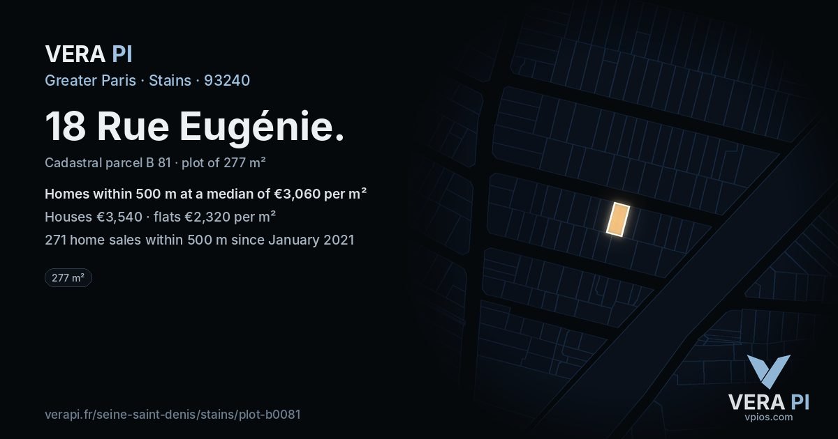 18 Rue Eugénie, Stains at night – the plot lit, the parcels around coloured by the prices near them