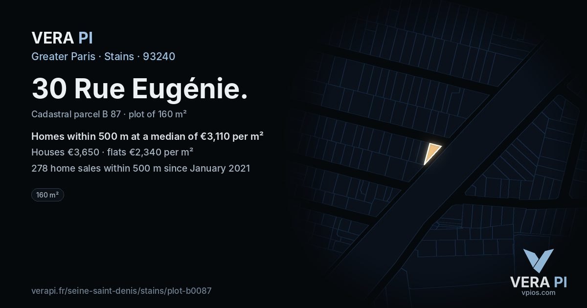 30 Rue Eugénie, Stains at night – the plot lit, the parcels around coloured by the prices near them