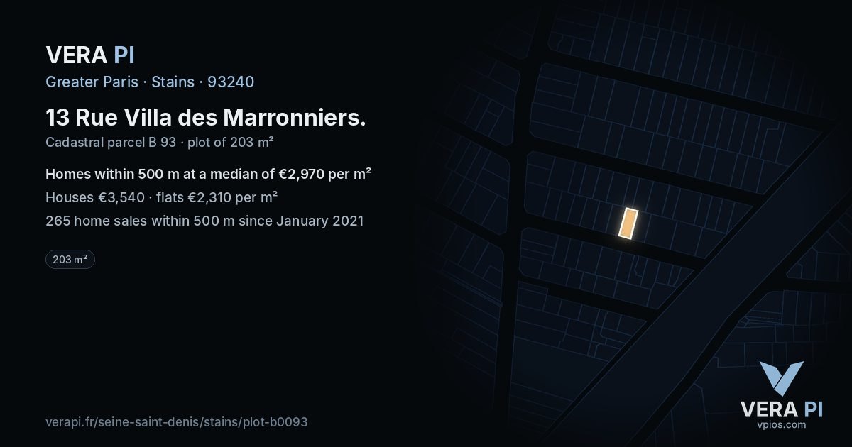 13 Rue Villa des Marronniers, Stains at night – the plot lit, the parcels around coloured by the prices near them