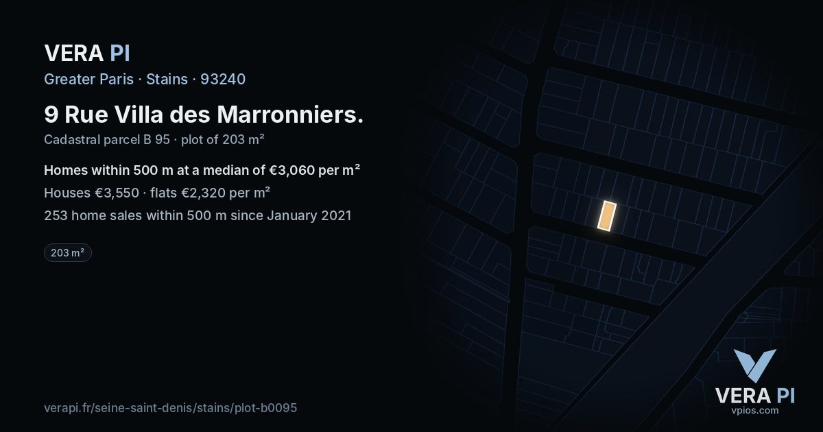 9 Rue Villa des Marronniers, Stains at night – the plot lit, the parcels around coloured by the prices near them