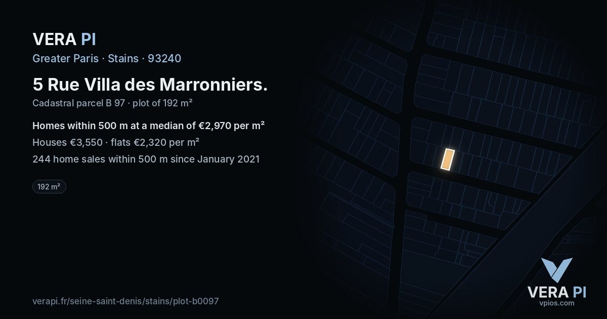 5 Rue Villa des Marronniers, Stains at night – the plot lit, the parcels around coloured by the prices near them