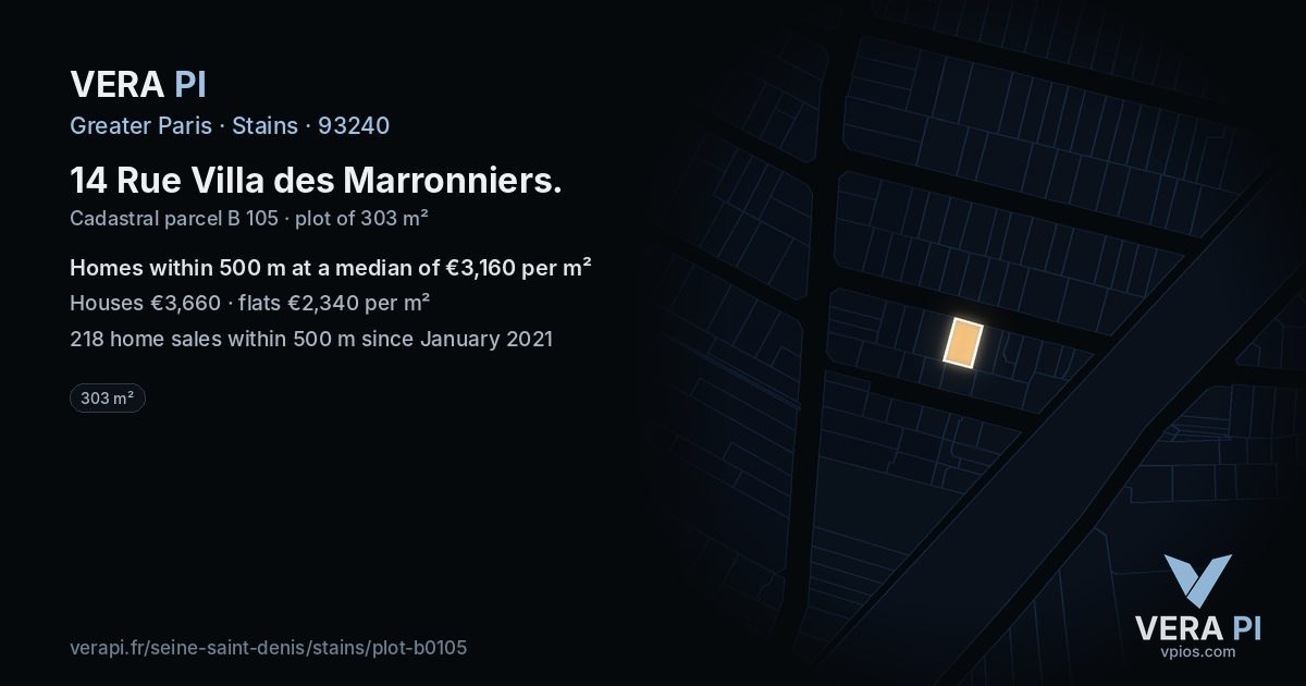 14 Rue Villa des Marronniers, Stains at night – the plot lit, the parcels around coloured by the prices near them