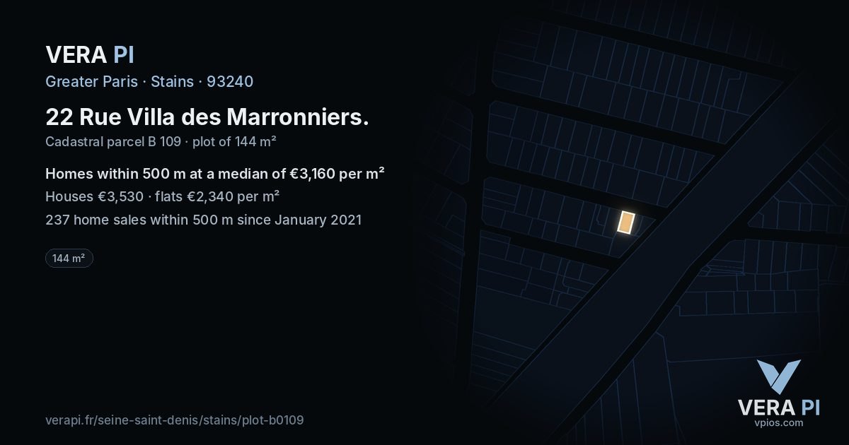 22 Rue Villa des Marronniers, Stains at night – the plot lit, the parcels around coloured by the prices near them