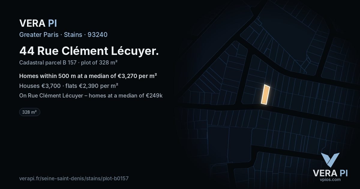44 Rue Clément Lécuyer, Stains at night – the plot lit, the parcels around coloured by the prices near them