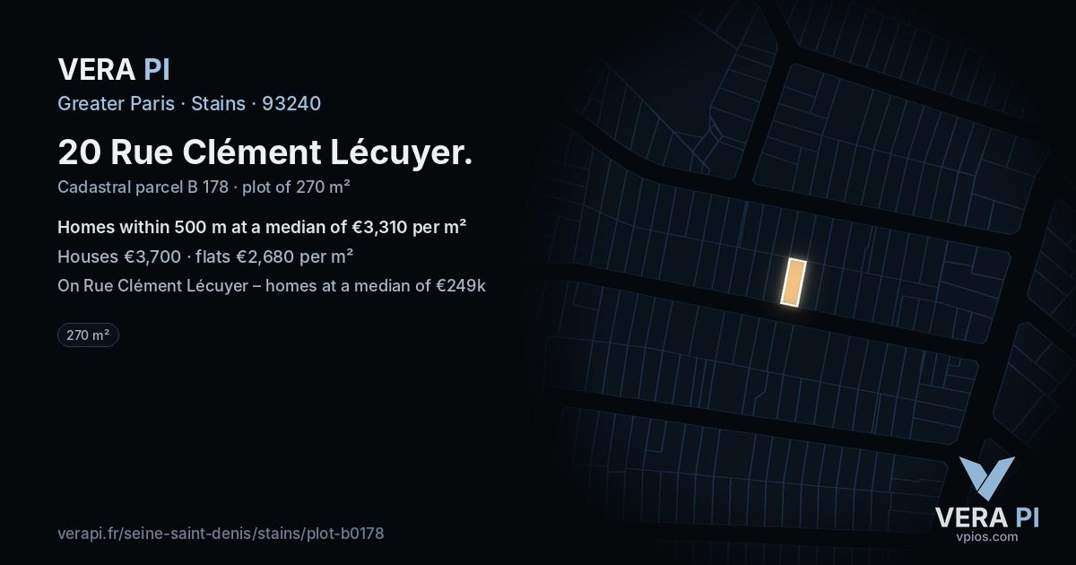 20 Rue Clément Lécuyer, Stains at night – the plot lit, the parcels around coloured by the prices near them