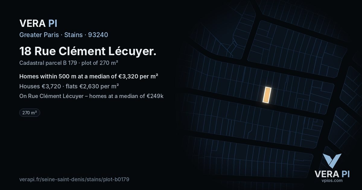 18 Rue Clément Lécuyer, Stains at night – the plot lit, the parcels around coloured by the prices near them