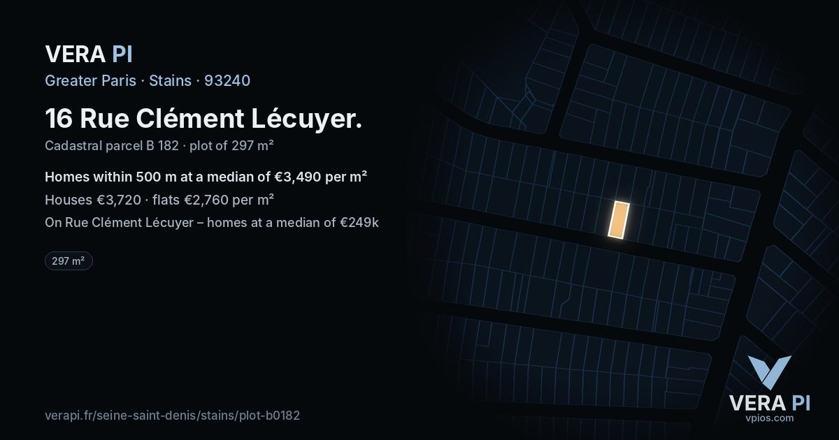 16 Rue Clément Lécuyer, Stains at night – the plot lit, the parcels around coloured by the prices near them