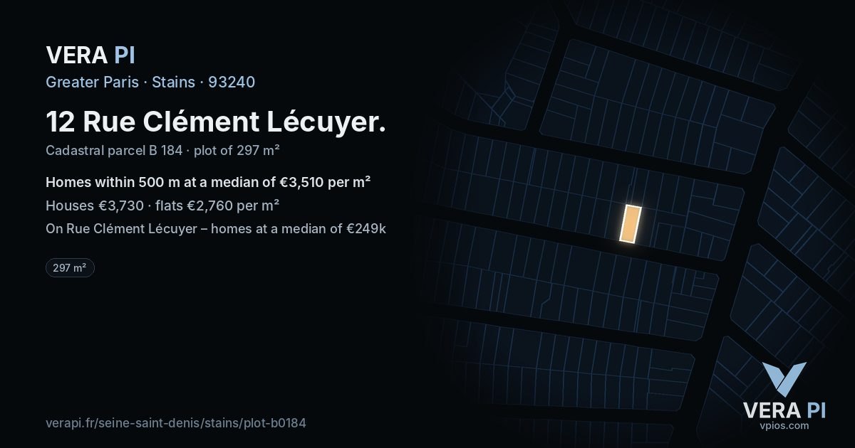 12 Rue Clément Lécuyer, Stains at night – the plot lit, the parcels around coloured by the prices near them