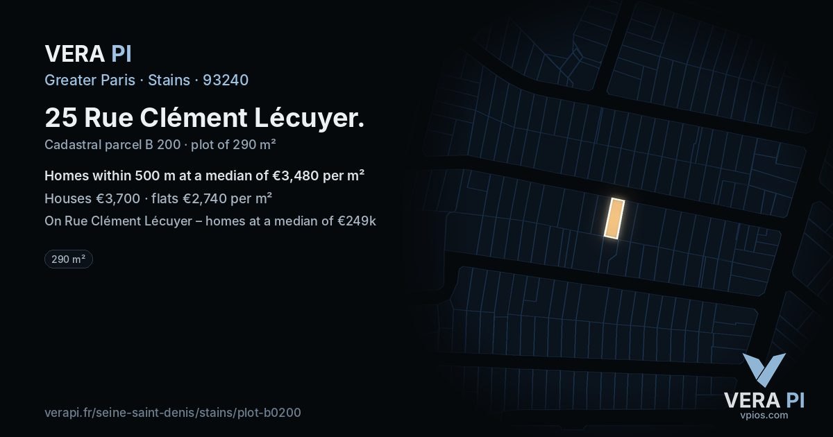 25 Rue Clément Lécuyer, Stains at night – the plot lit, the parcels around coloured by the prices near them