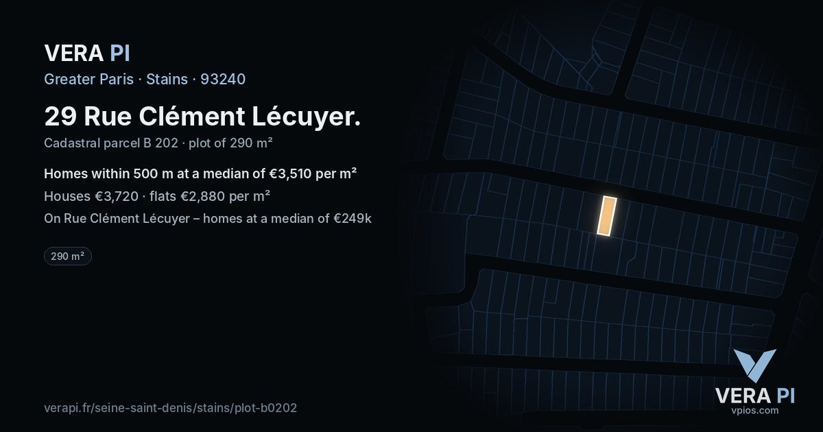 29 Rue Clément Lécuyer, Stains at night – the plot lit, the parcels around coloured by the prices near them