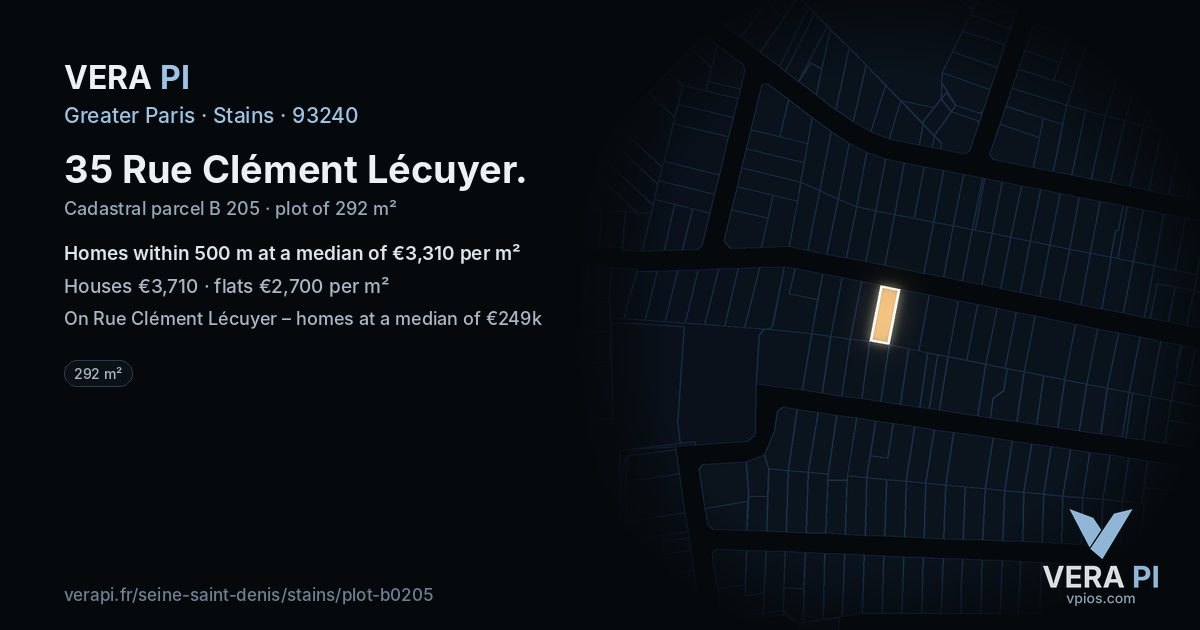 35 Rue Clément Lécuyer, Stains at night – the plot lit, the parcels around coloured by the prices near them
