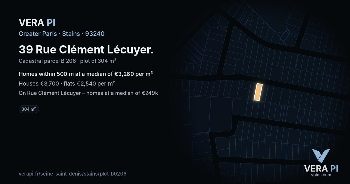 39 Rue Clément Lécuyer, Stains at night – the plot lit, the parcels around coloured by the prices near them