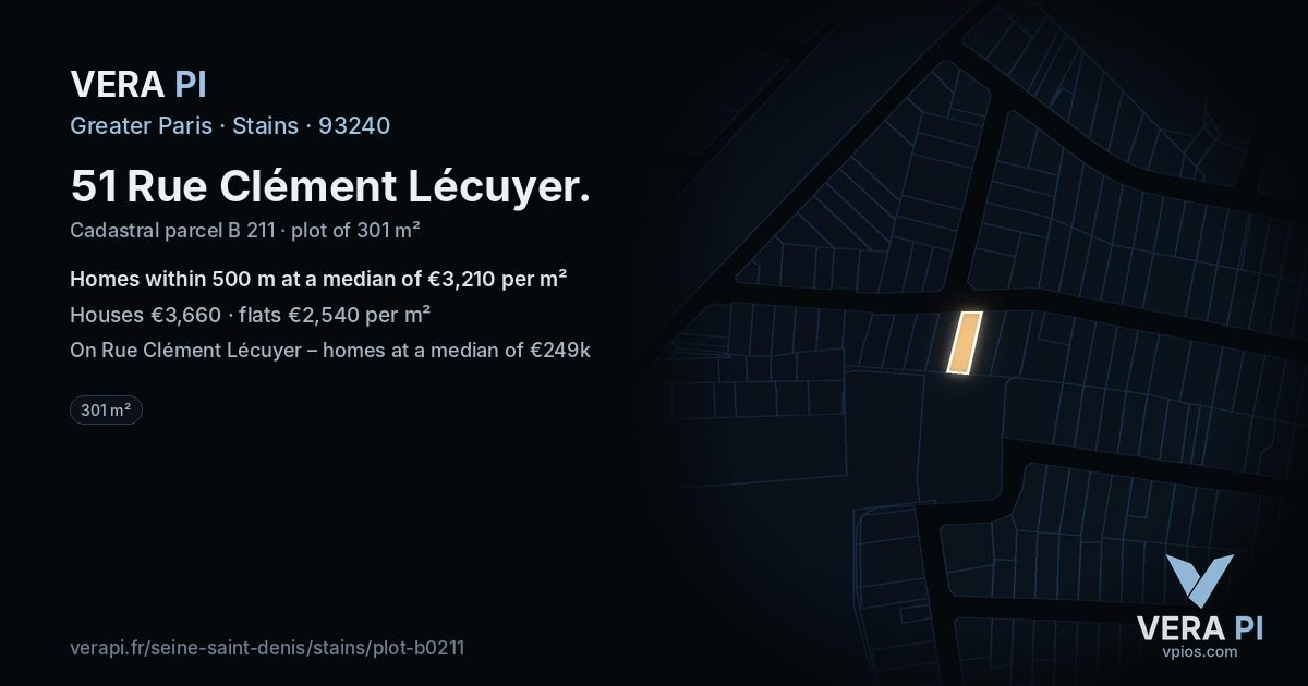51 Rue Clément Lécuyer, Stains at night – the plot lit, the parcels around coloured by the prices near them