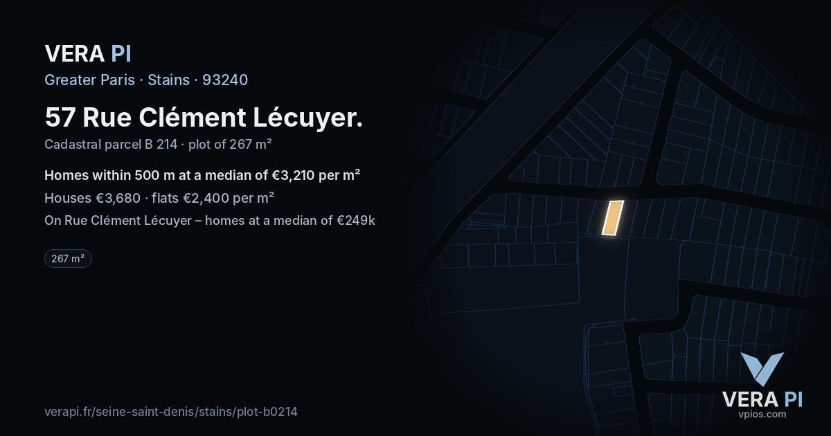 57 Rue Clément Lécuyer, Stains at night – the plot lit, the parcels around coloured by the prices near them